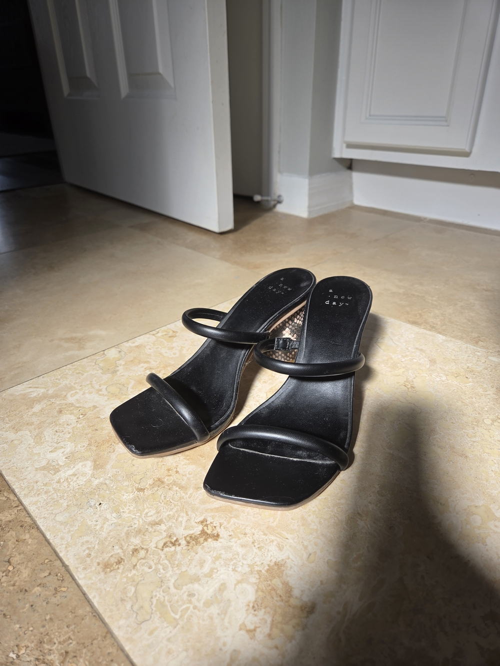 a new day Black Double-Strap Square Toe Mule Heels